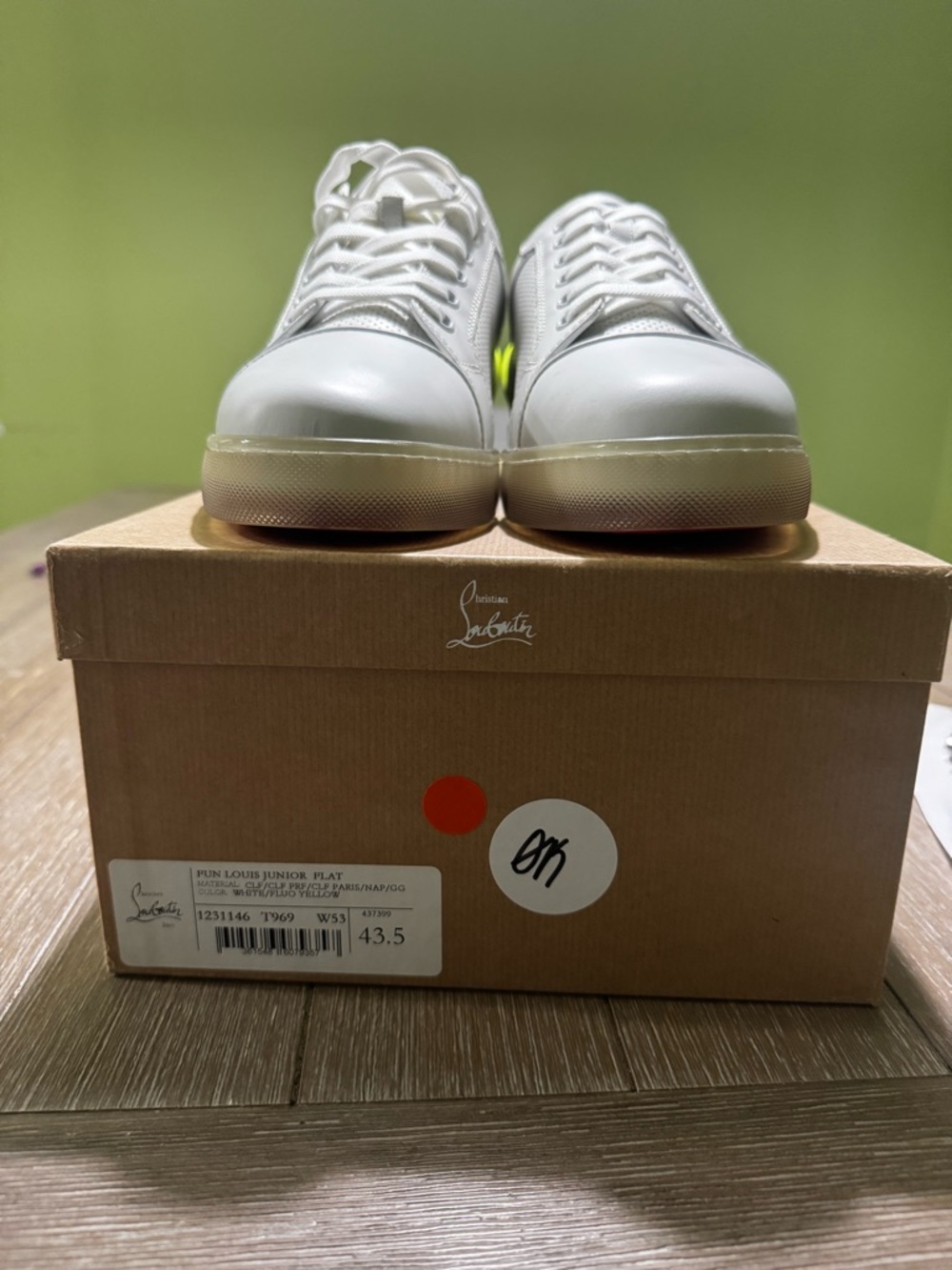 Christian Louboutin Fun Louis Junior Sneakers white/fluo US10.5 New/Box/Receipt
